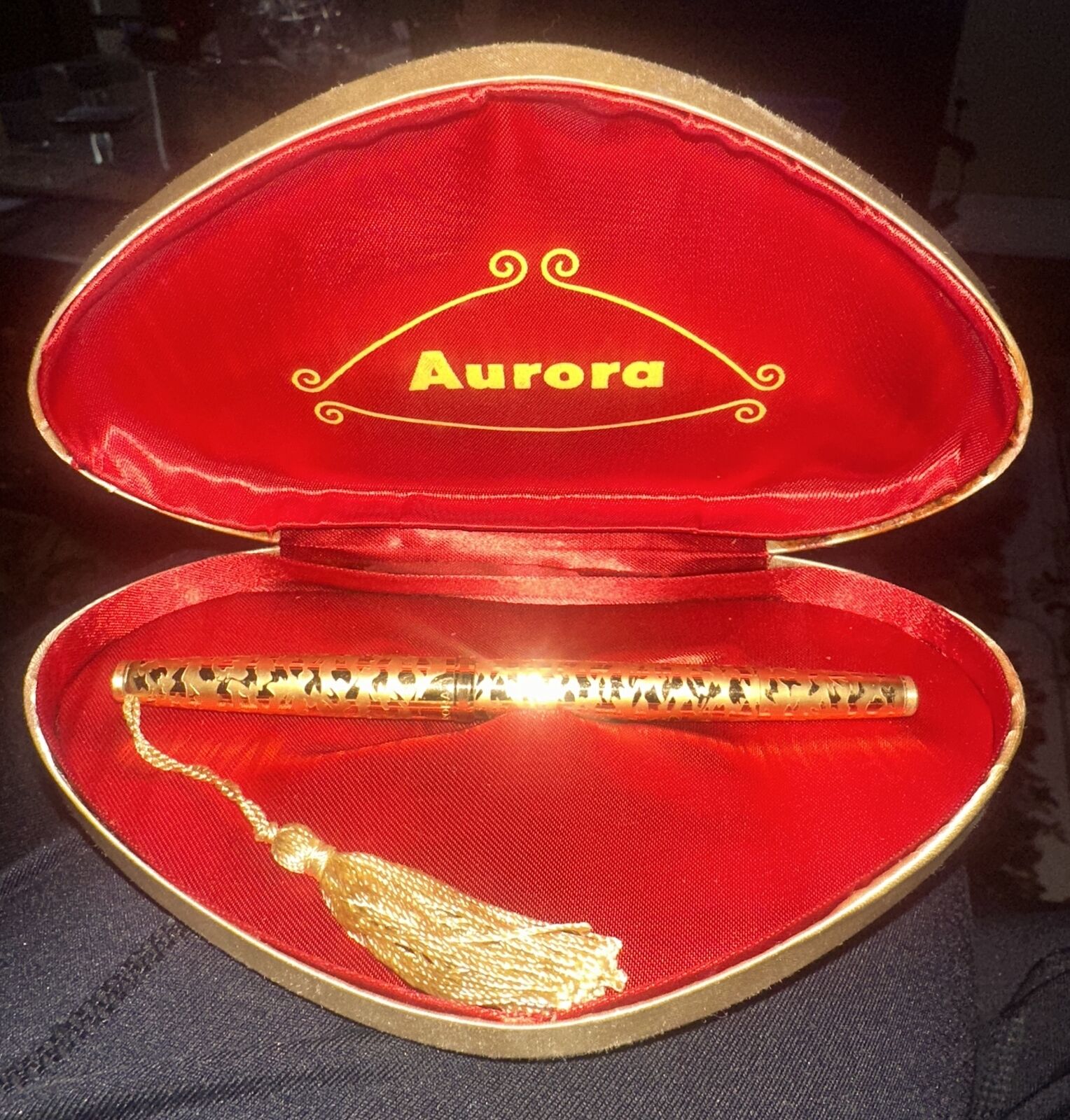 RARE AURORA GOLD PLATED FOUNTAIN PEN WITH CASE