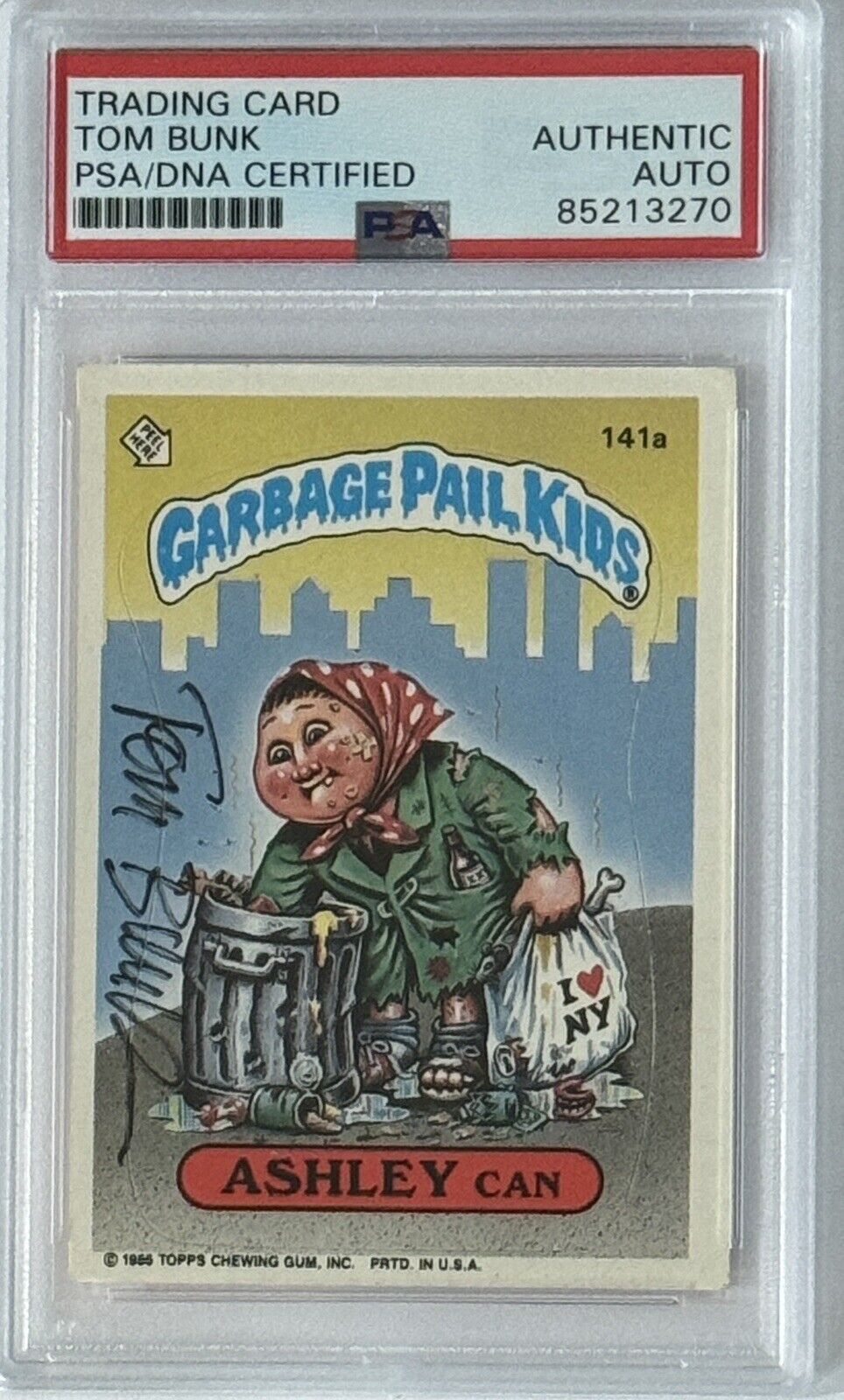 SIGNED Tom Bunk 1986 Topps Garbage Pail Kids Card Ashley Can #141a PSA DNA COA