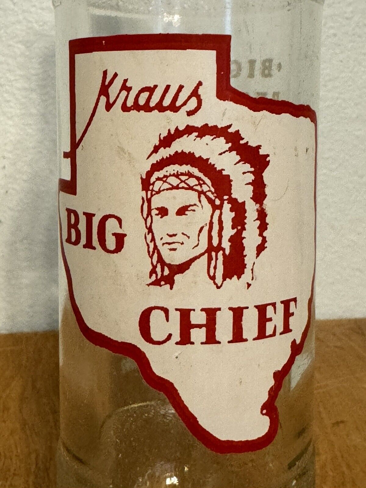 Vintage Kraus Big Chief 12 Oz Soda Bottle Fredericksburg, Texas