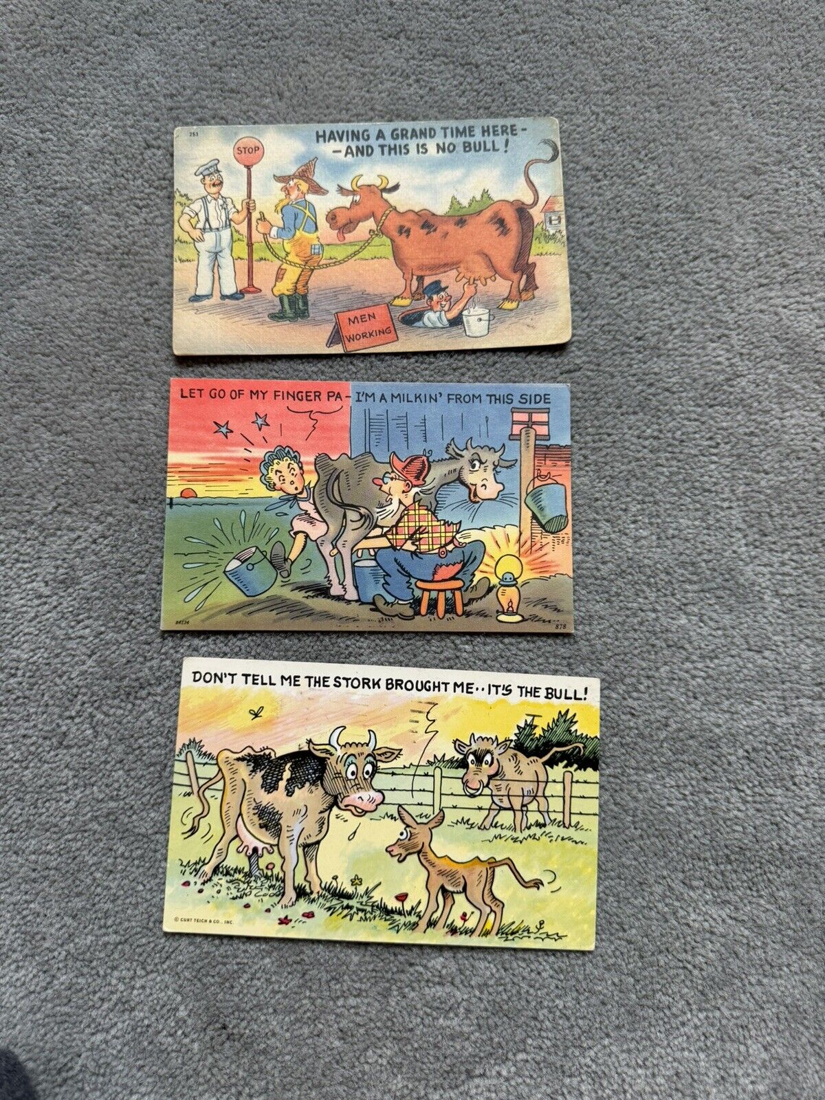 3 1950's 1960's cow comic postcards