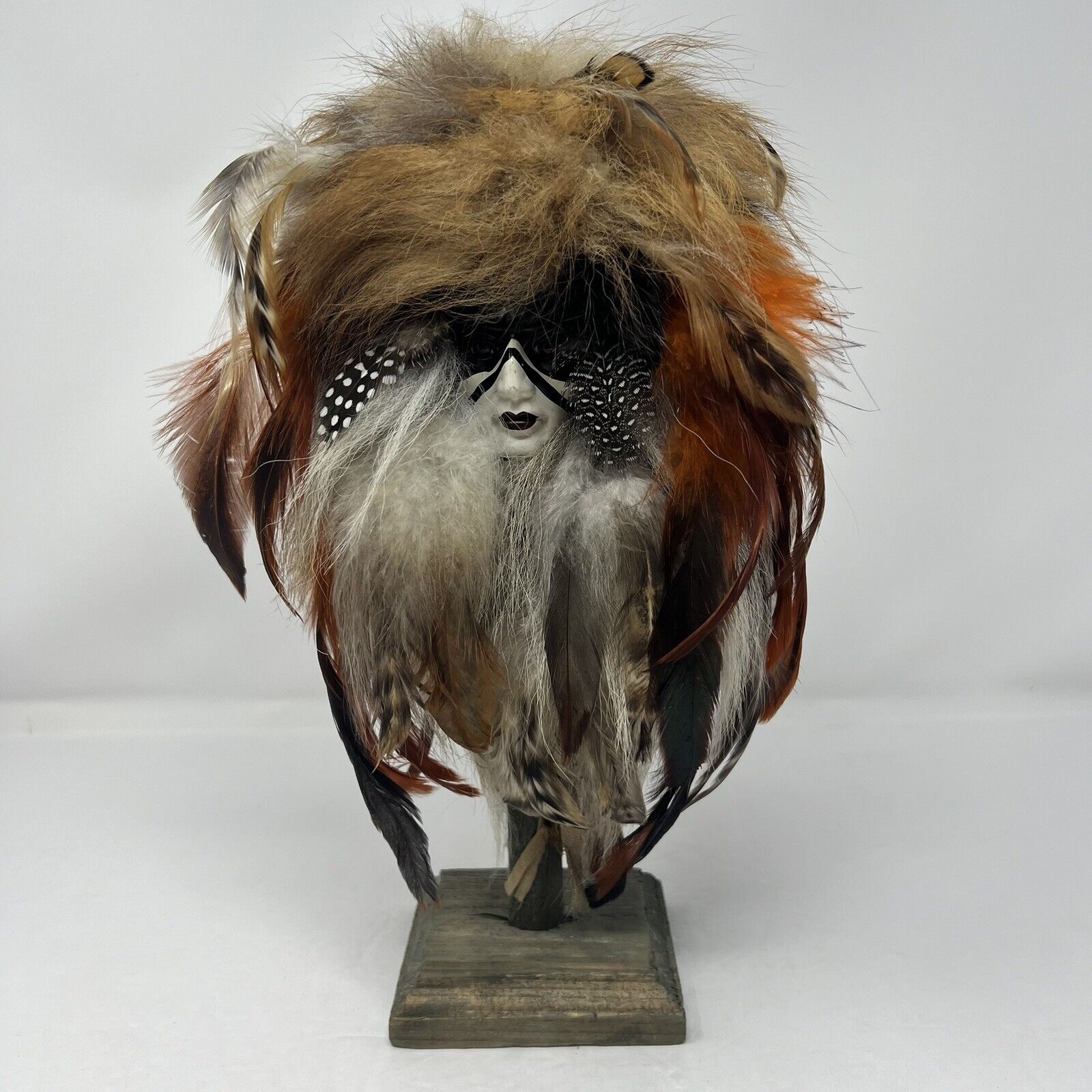 Vintage Native Tribal Face Mask Feathers folk art cottage core gift Rare items*