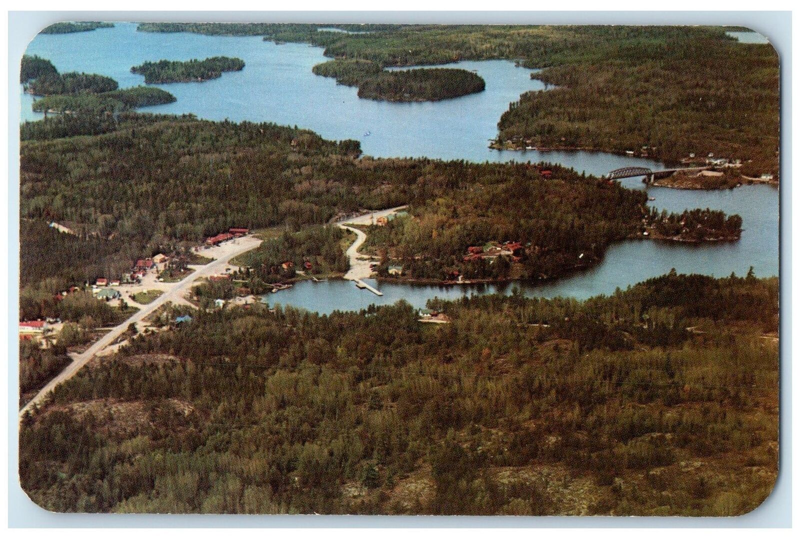 c1960's Aerial View Of Sioux Narrows Fort Francis And Kenora Ontario CA Postcard