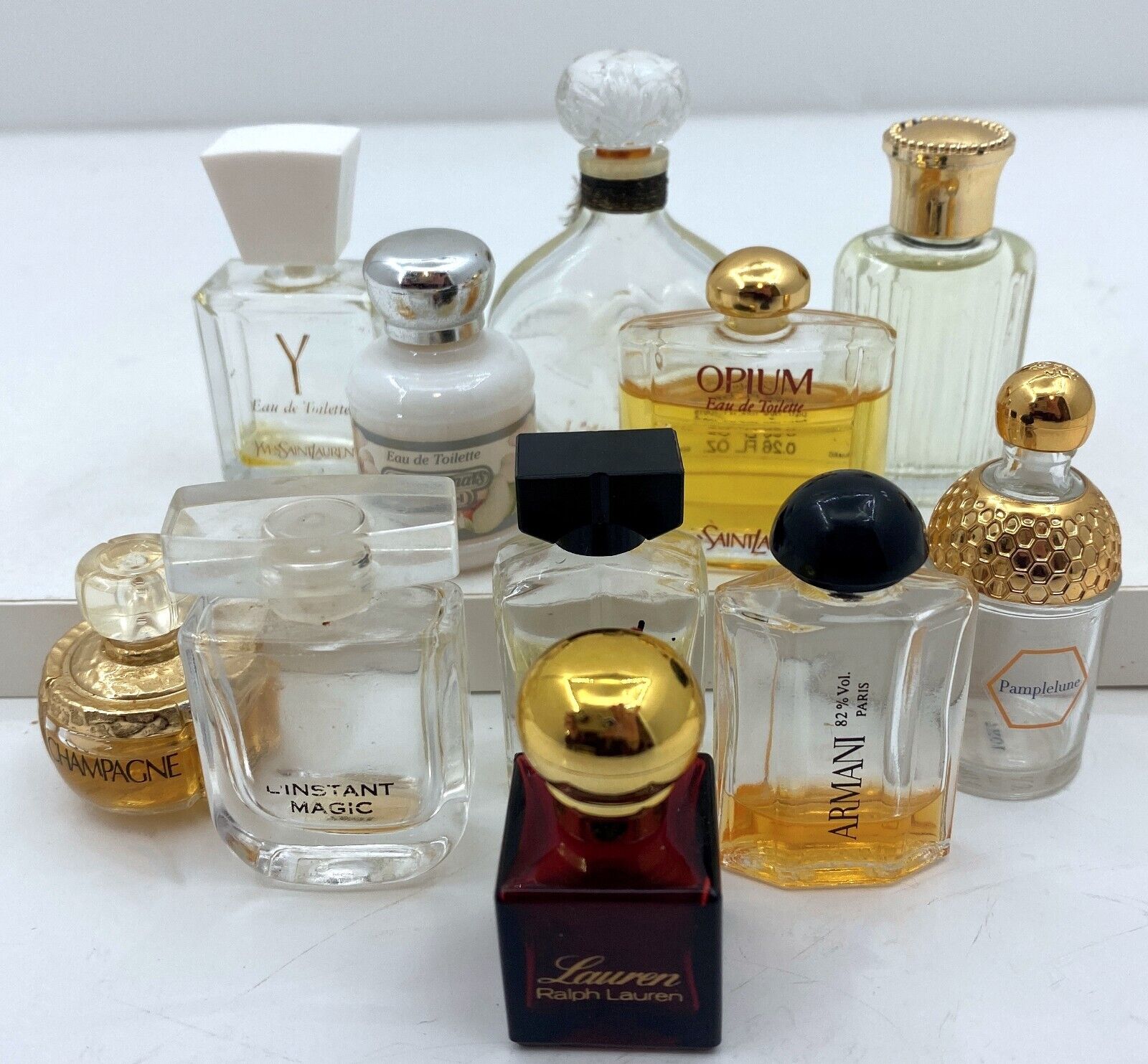 Lot 11 MINIATURE vintage perfume Bottles Armani Nina Ricci Guerlain Lauren YSL