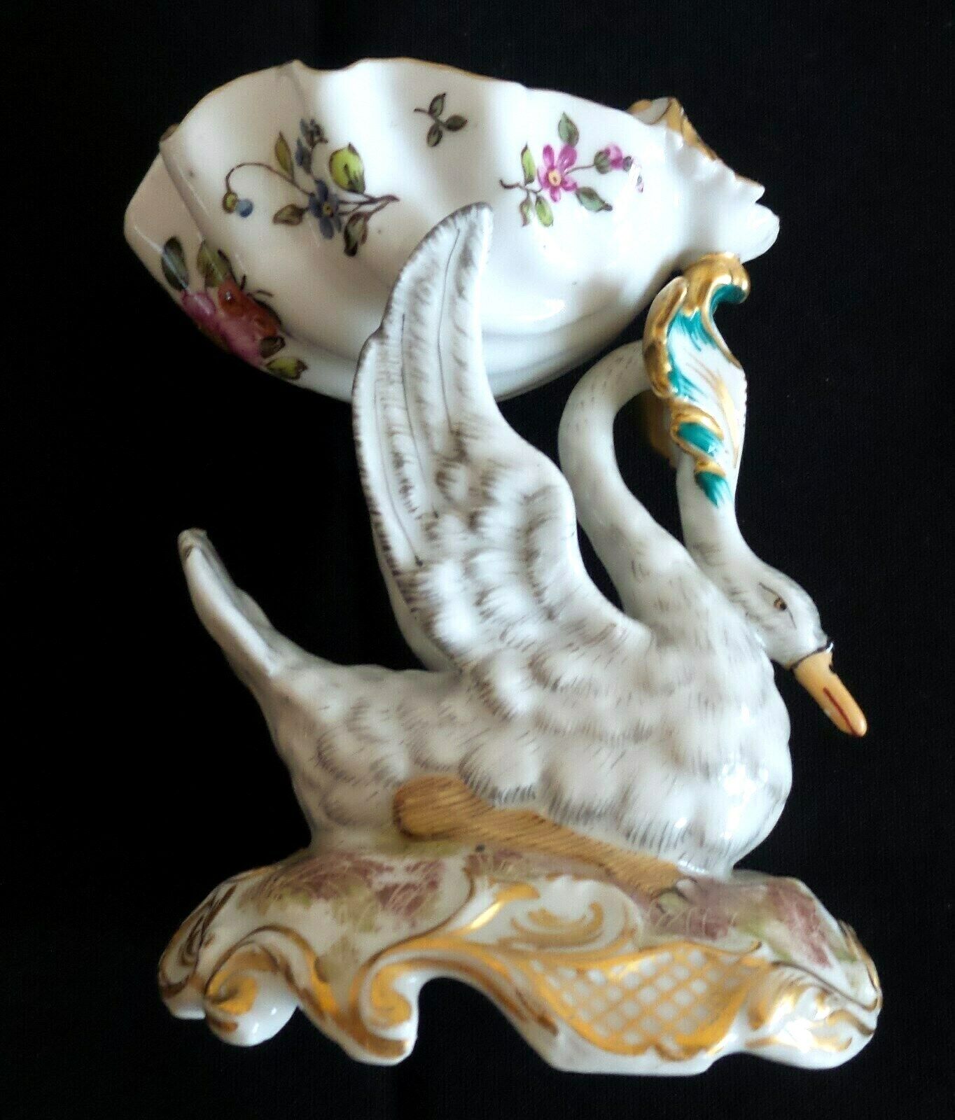 RARE ANTIQUE CHOISY LE ROY PORCELAIN SWAN HANDPAINTED CANDY DISH HALLMARKED
