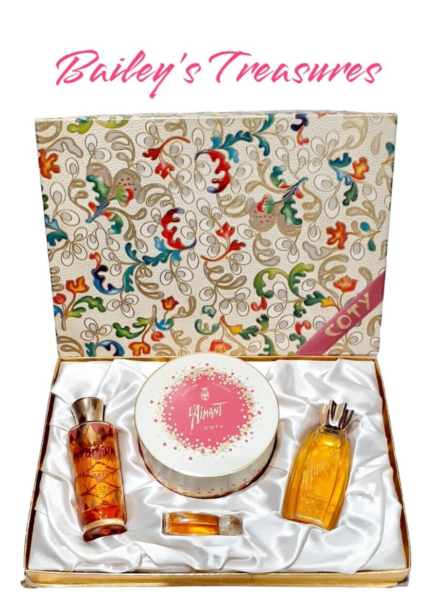 Vintage RARE Coty L'aimant Bath Oil Parfum Dusting Powder Gift Set 