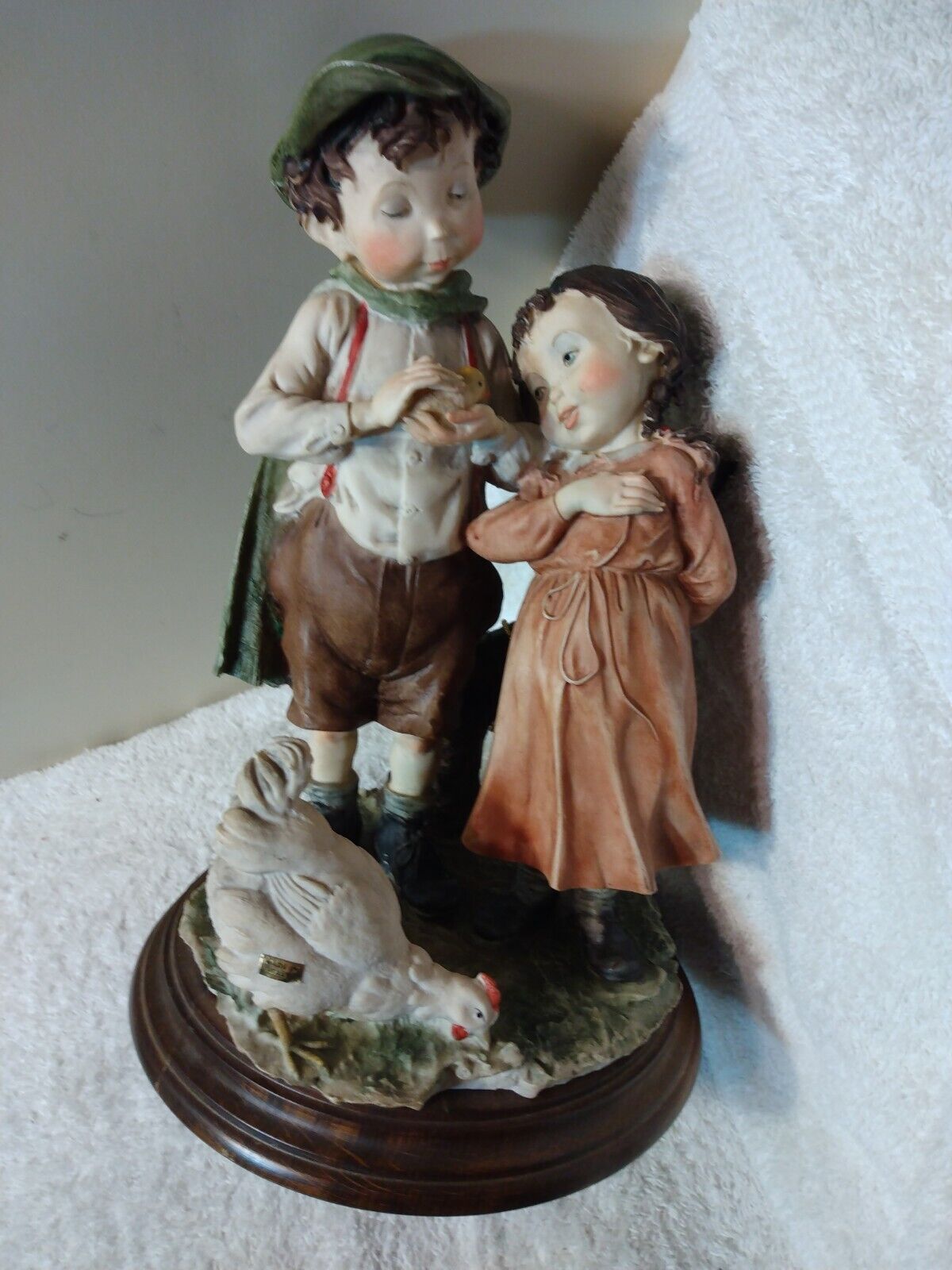 Wonderful CAPODIMONTE ARMANI Porcelain Sculpture Figurine Boy Girl w Hen All ID