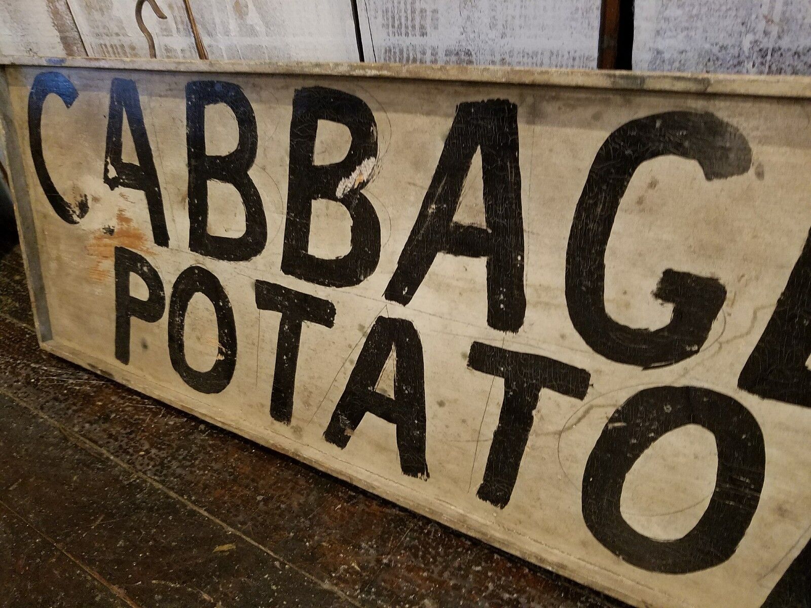 Antique Double Sided Produce Stand Trade Sign Cabbage Potatoes