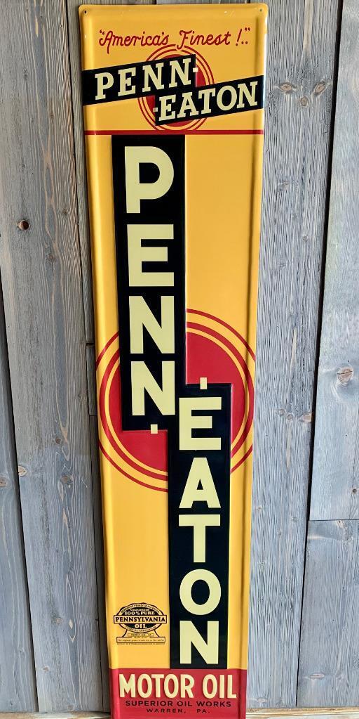 Antique Vintage Old Style Penn Eaton Gas Oil Vertical Metal Sign 48\
