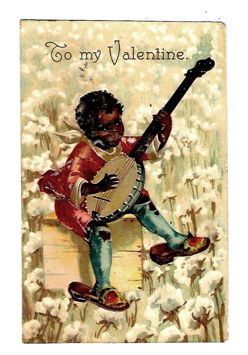 c1913 Valentines Postcard Young Boy Playing the Banjo Embossed