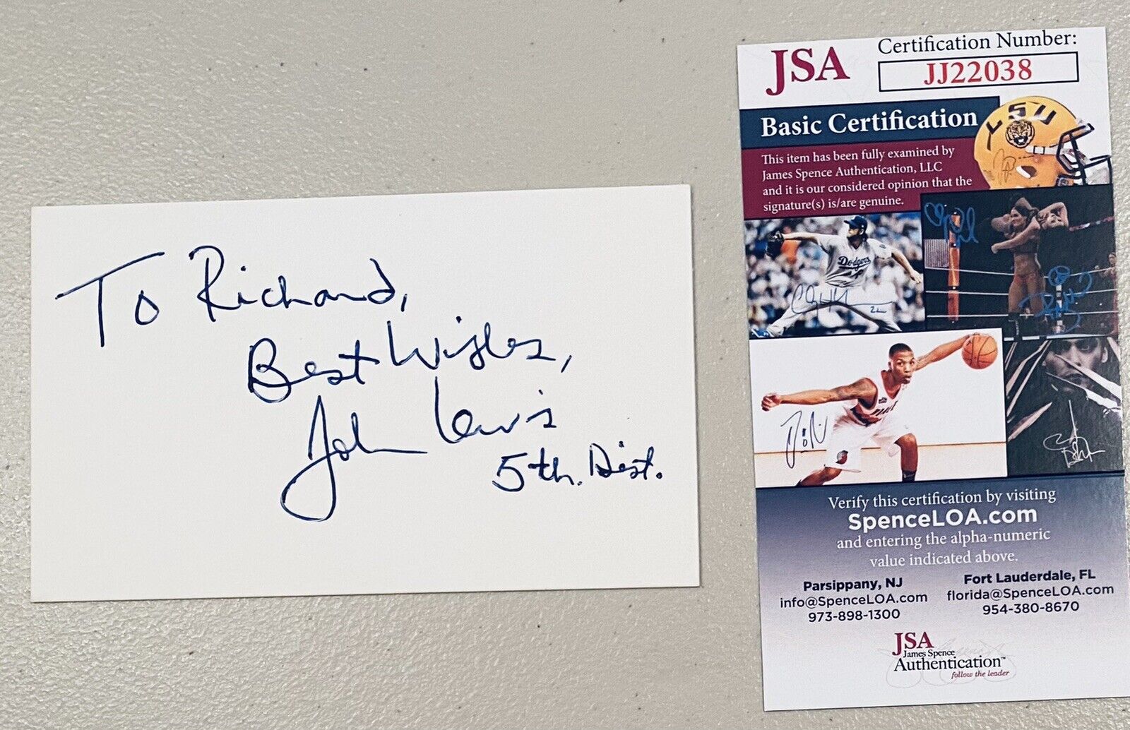 John Lewis Signed Autographed 3x5 Card JSA Certified Civil Rights Activist Selma