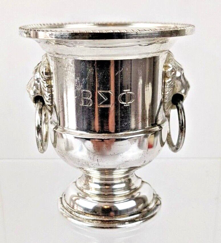 Beta Sigma Phi Lions Head Silverplate Toothpick Urn by Eales Italy