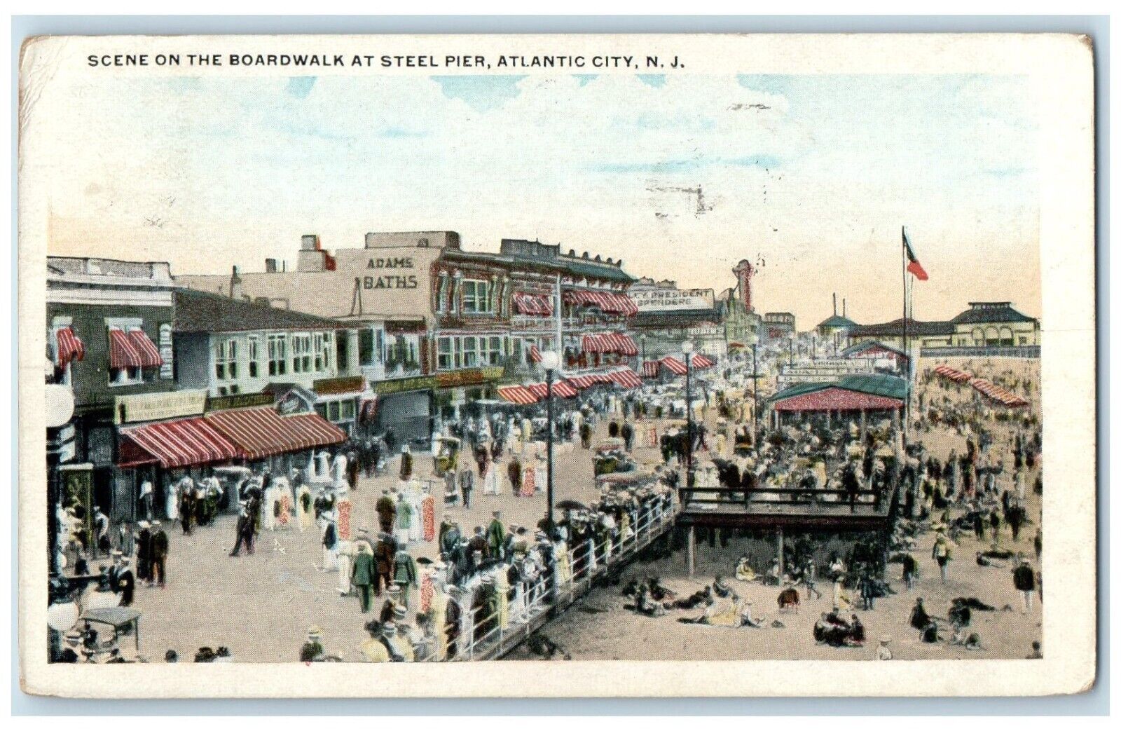 1922 Scene Boardwalk Steel Pier Exterior View Atlantic City New Jersey Postcard