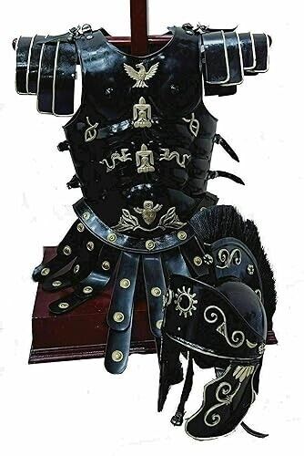 Medieval New Roman Centurion Helmet With Armor Muscle Jacket Black Set Costume T