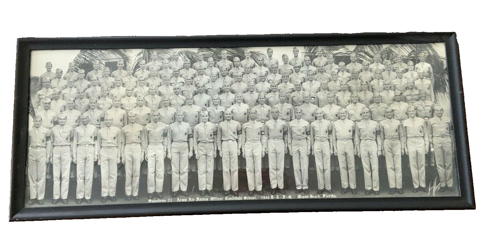 WWII Panoramic Photo Squadron 21 Army AF Officers D-E-F-G 1944 B&W Framed #2
