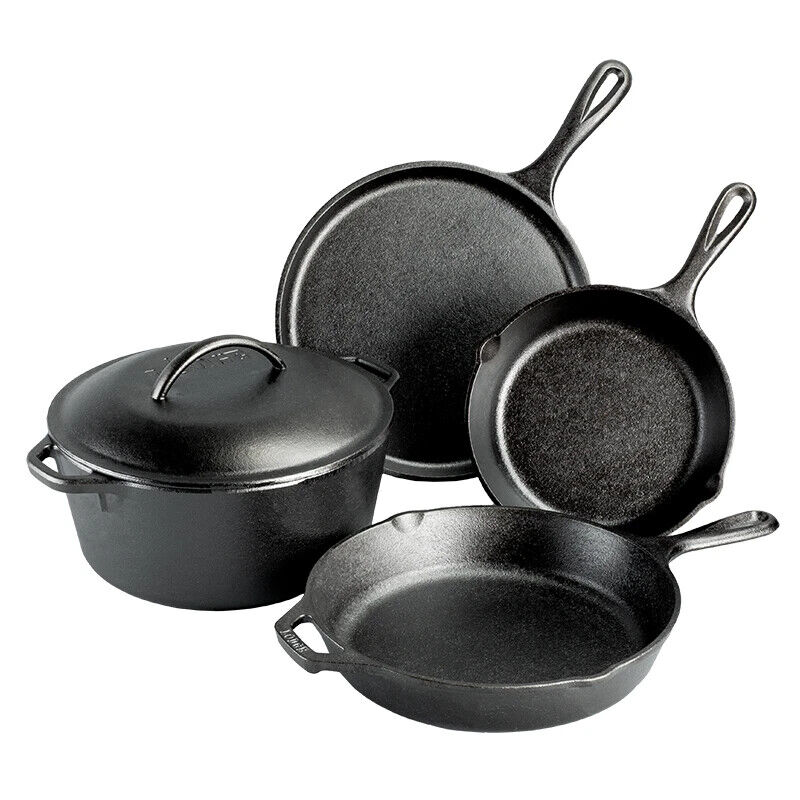 Lodge Cast Iron Seasoned 5-Piece Set with Skillet, Griddle & Dutch Oven NEW IN B
