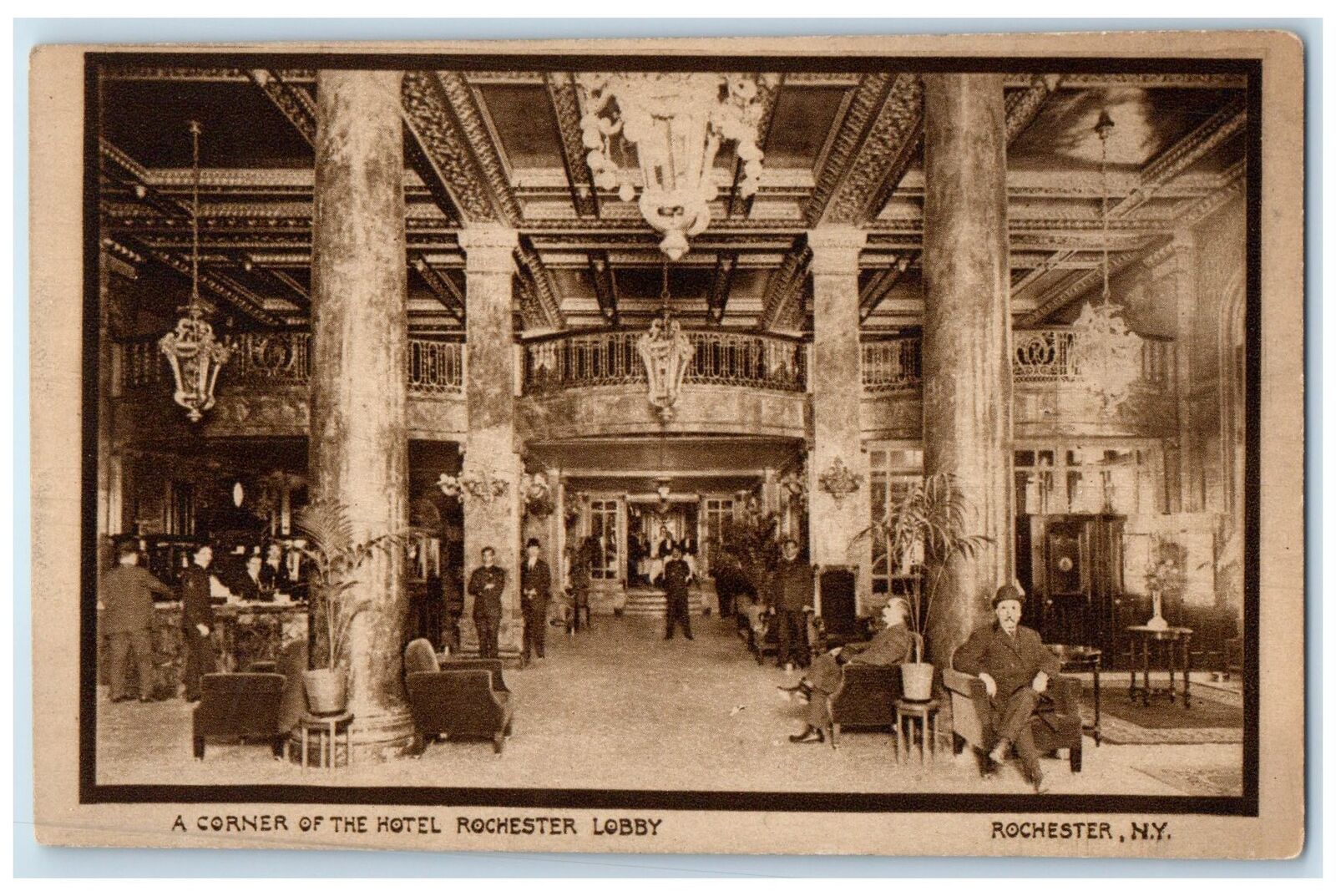 c1920\'s A Corner Of Hotel Rochester Lobby Restaurant Rochester New York Postcard
