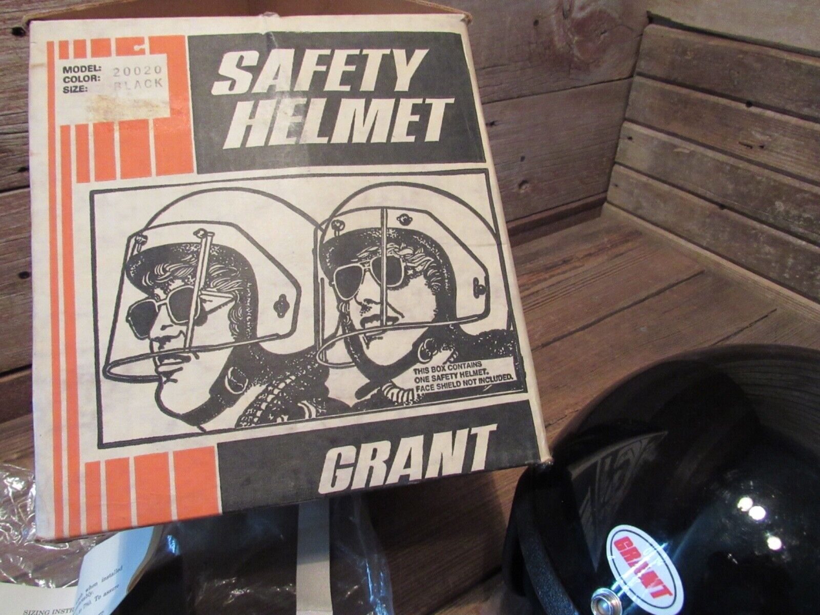 Vintage 1970's Grant Black Motorcycle Helmet Half Face With Original Box