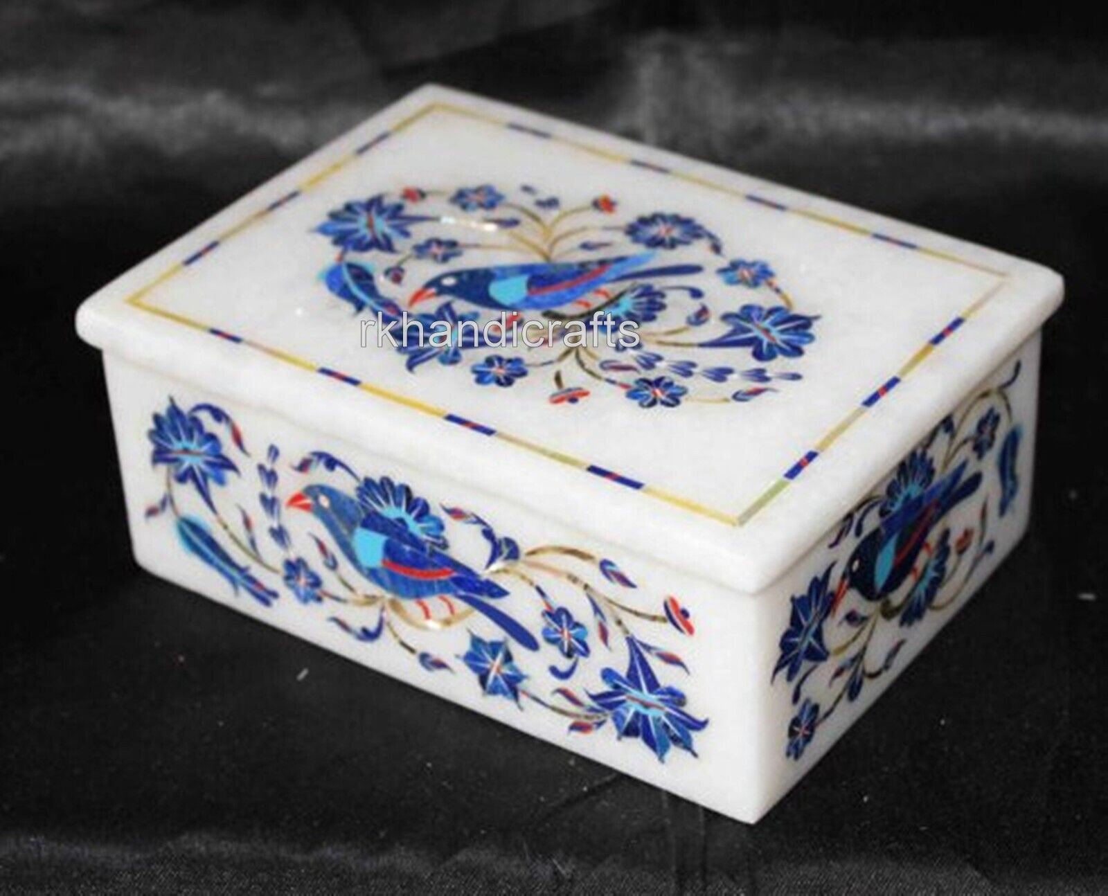6 x 4 Inches White Marble Trinket Box Gemstone Inlay Work Coffee Table Decor Box