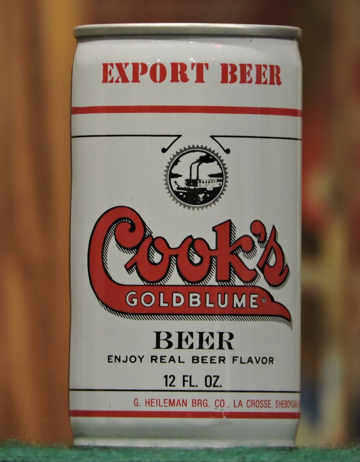 COOK\'S GOLDBLUME BEER, G.HEILEMAN BREWING, EVANSVILLE, IND., STEEL CAN  # 57-1