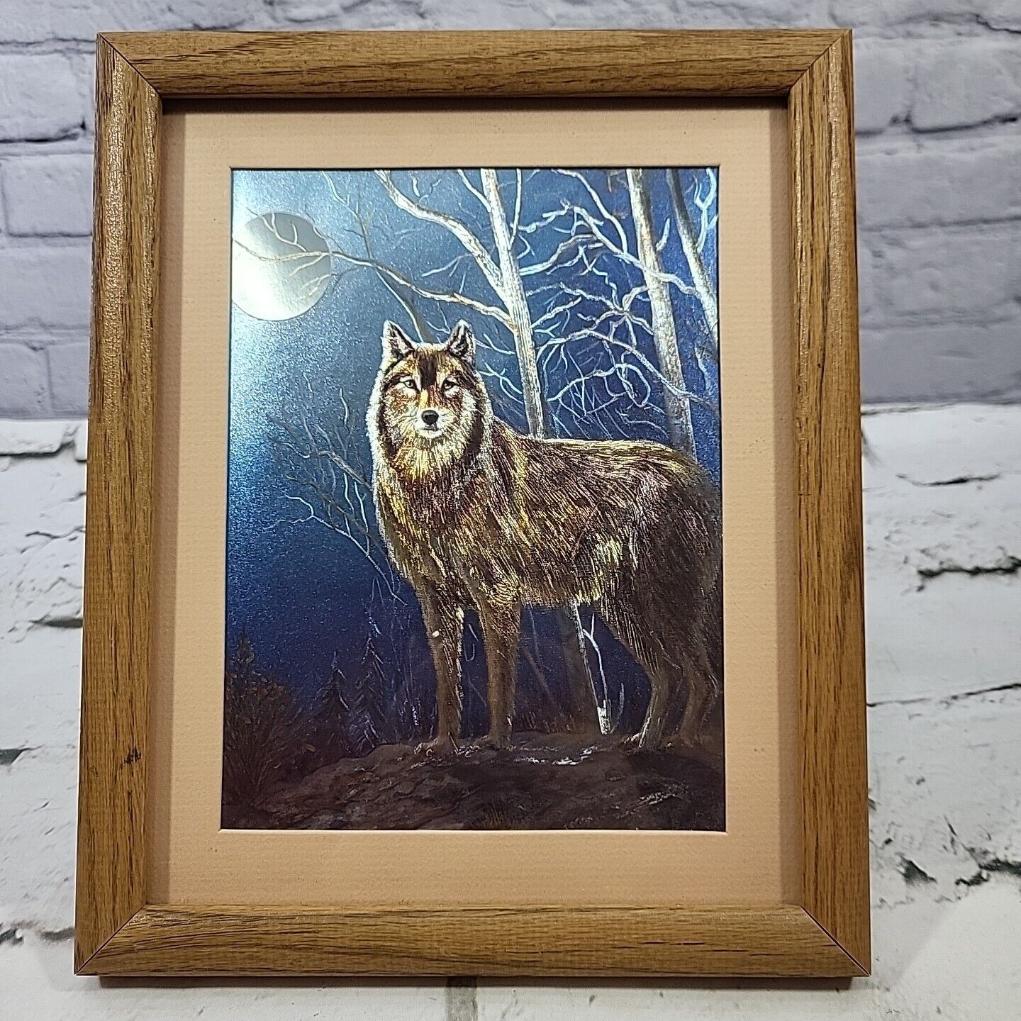 VTG Wolf Foil Art Framed Picture Alaska Wildlife By Metal Etchings Of Arizona 