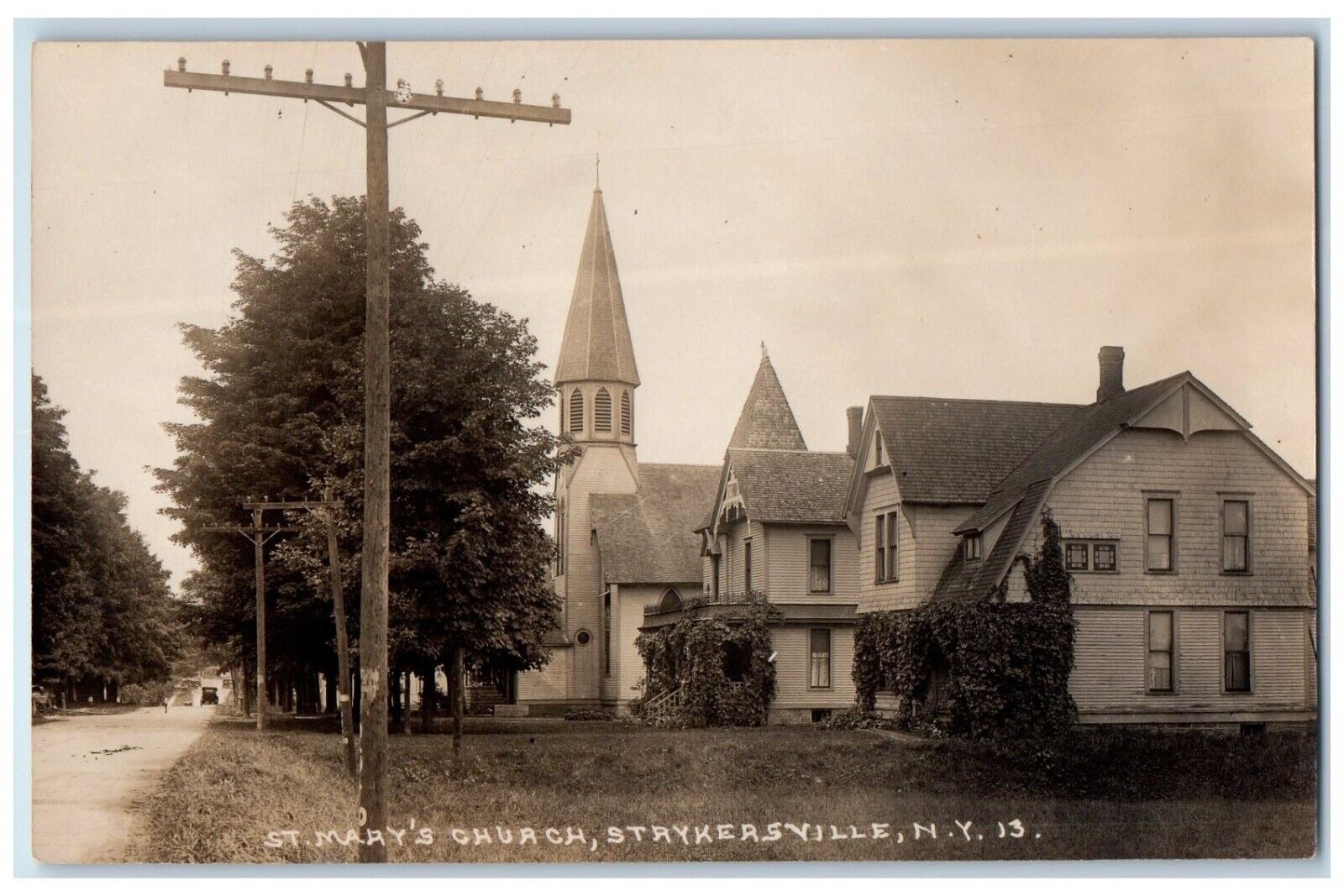 c1910's St. Mary's Church Car Strykersville New York NY RPPC Photo Postcard
