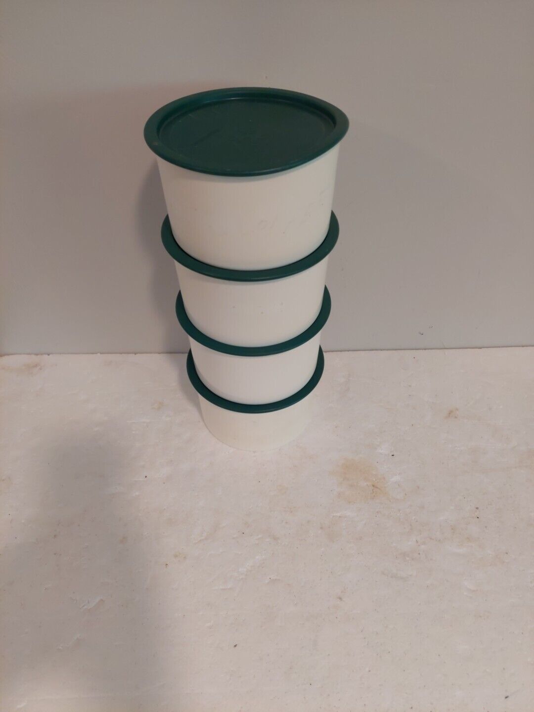 Tupperware Canister set of 4 white with green lids