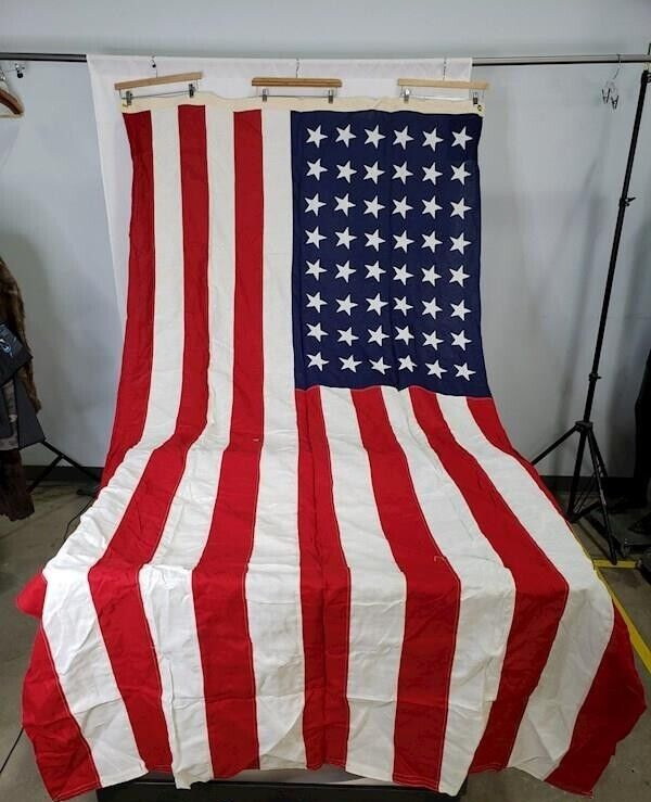 VTG AMERICAN FLAG OLD GLORY HUGE 48 STAR CLOTH JULY 4TH VALLEY FORGE 5 x 9.5 ft