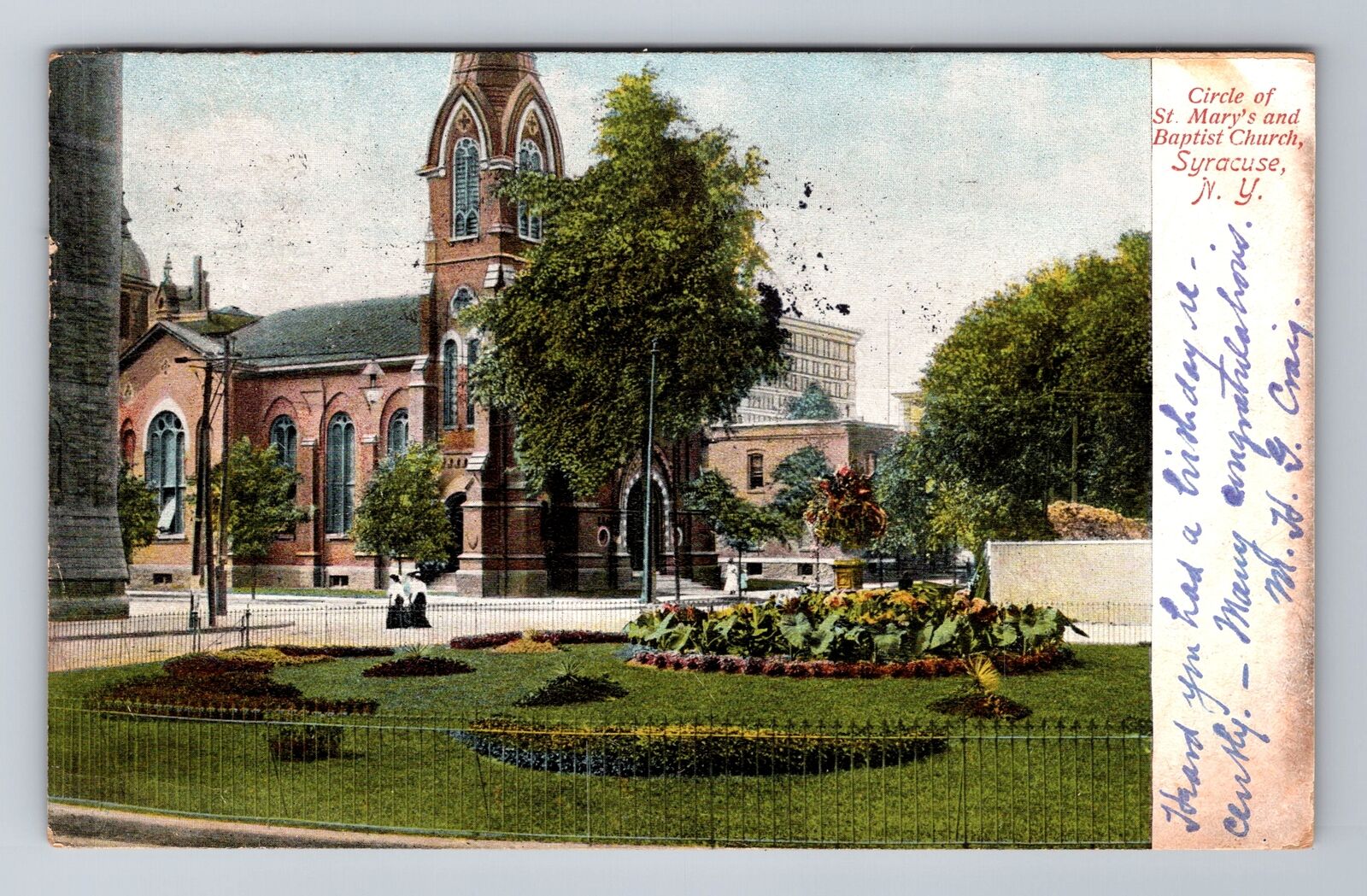 Syracuse NY-New York, Circle St. Mary\'s & Baptist Church, Vintage c1907 Postcard