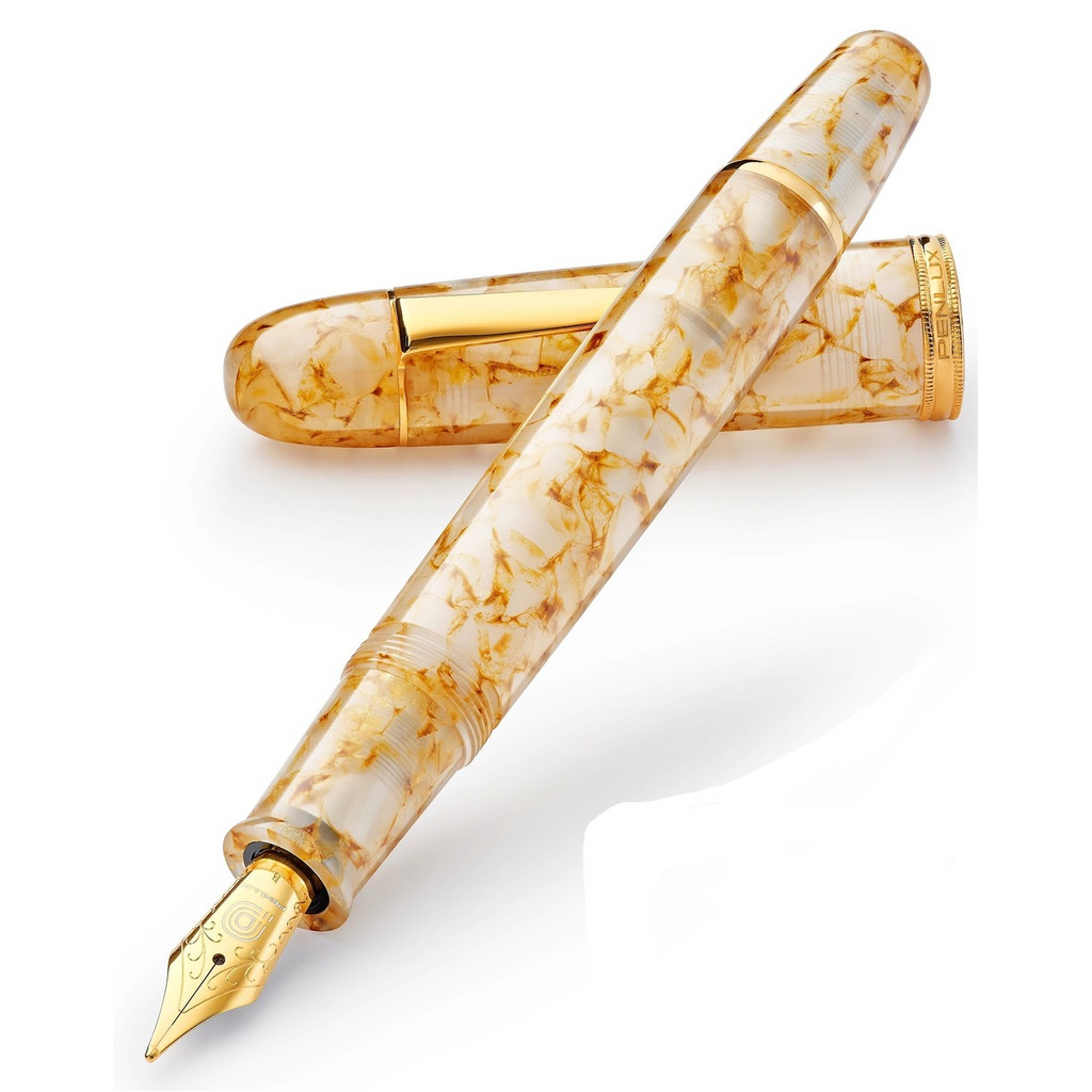 Penlux Masterpiece Grande Fountain Pen in Golden Crystal - Fine Point - NEW