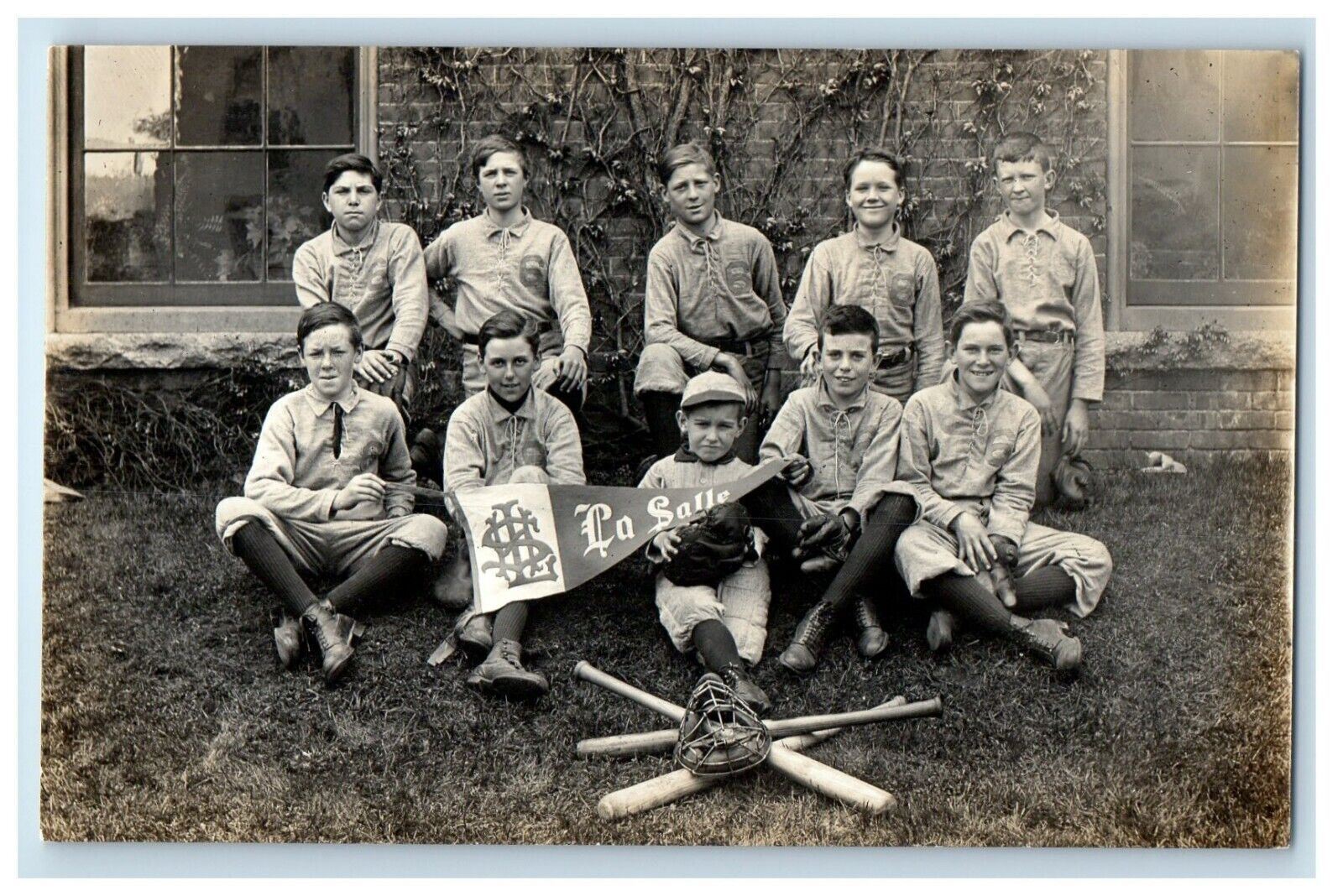 c1910's La Salle Little League Baseball Team Bat Gloves RPPC Photo Postcard