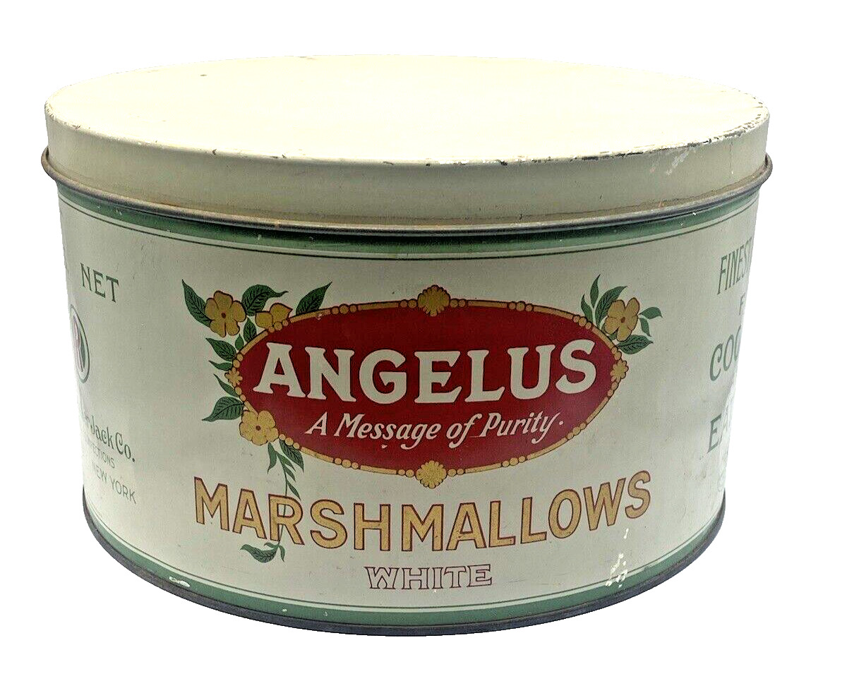 Vintage Angelus Marshmallows Tin Antique Canister The Cracker Jack Co.