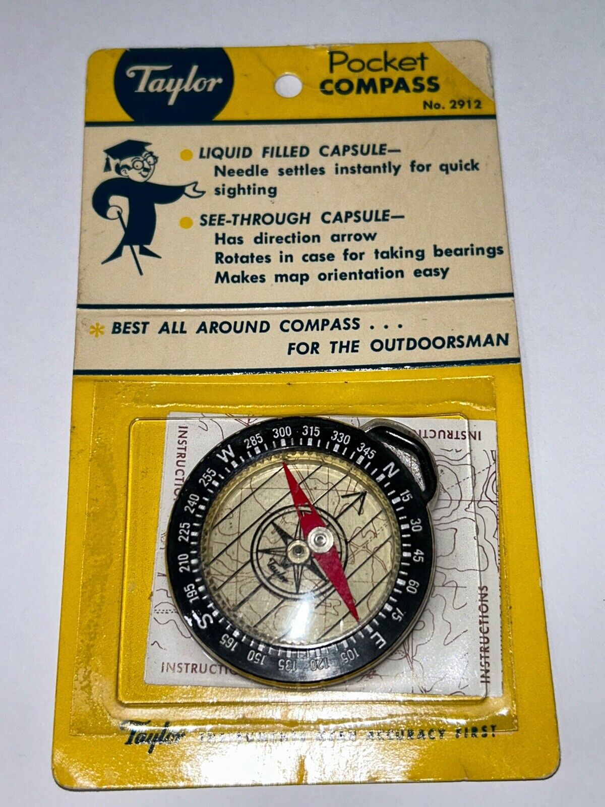 Vintage Taylor Pocket Compass #2912 In Package, COMPASS NEEDLE LOOSE INSIDE