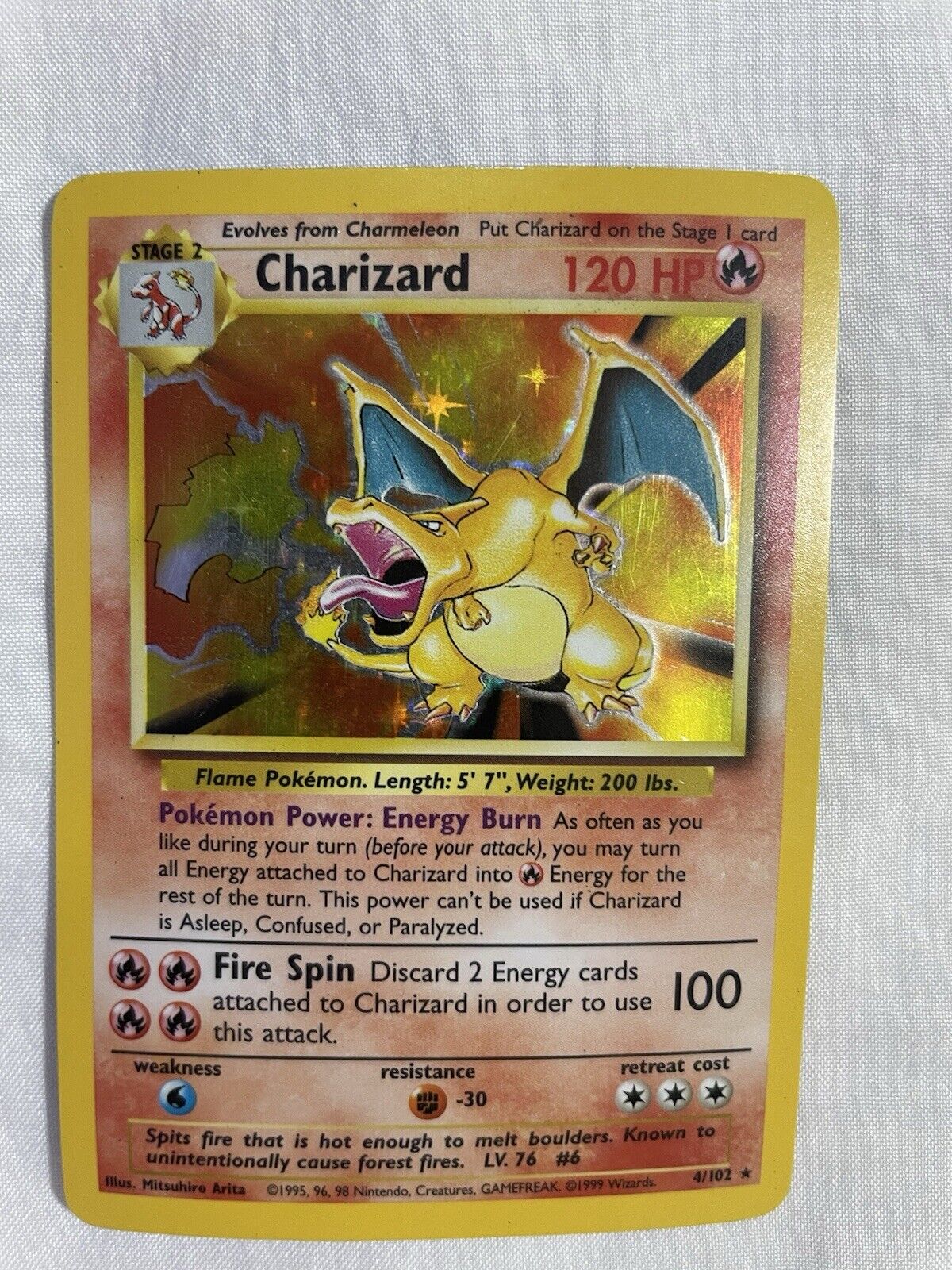 Charizard Holo Rare 1995-1999 Pokemon 4/102 Base Set Card Wizards Of The Coast