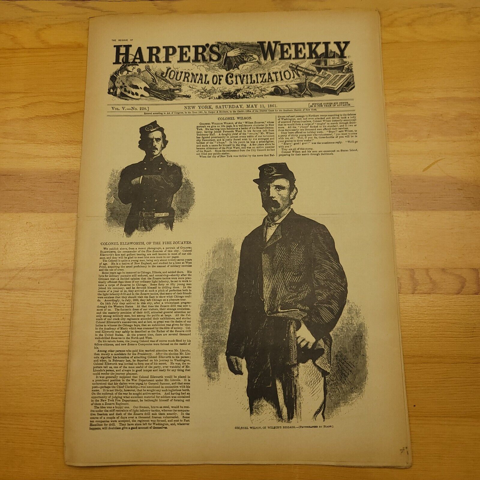 Reissue Of Harpers Weekly Civil War Era Newspaper Journal of Civilization No 228