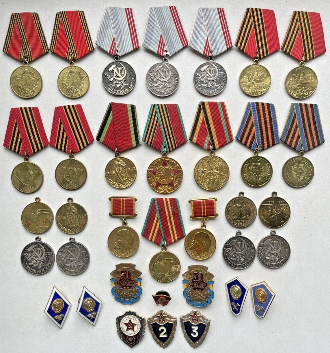 Vintage Soviet Union set of various awards and medals of the USSR 35 piec
