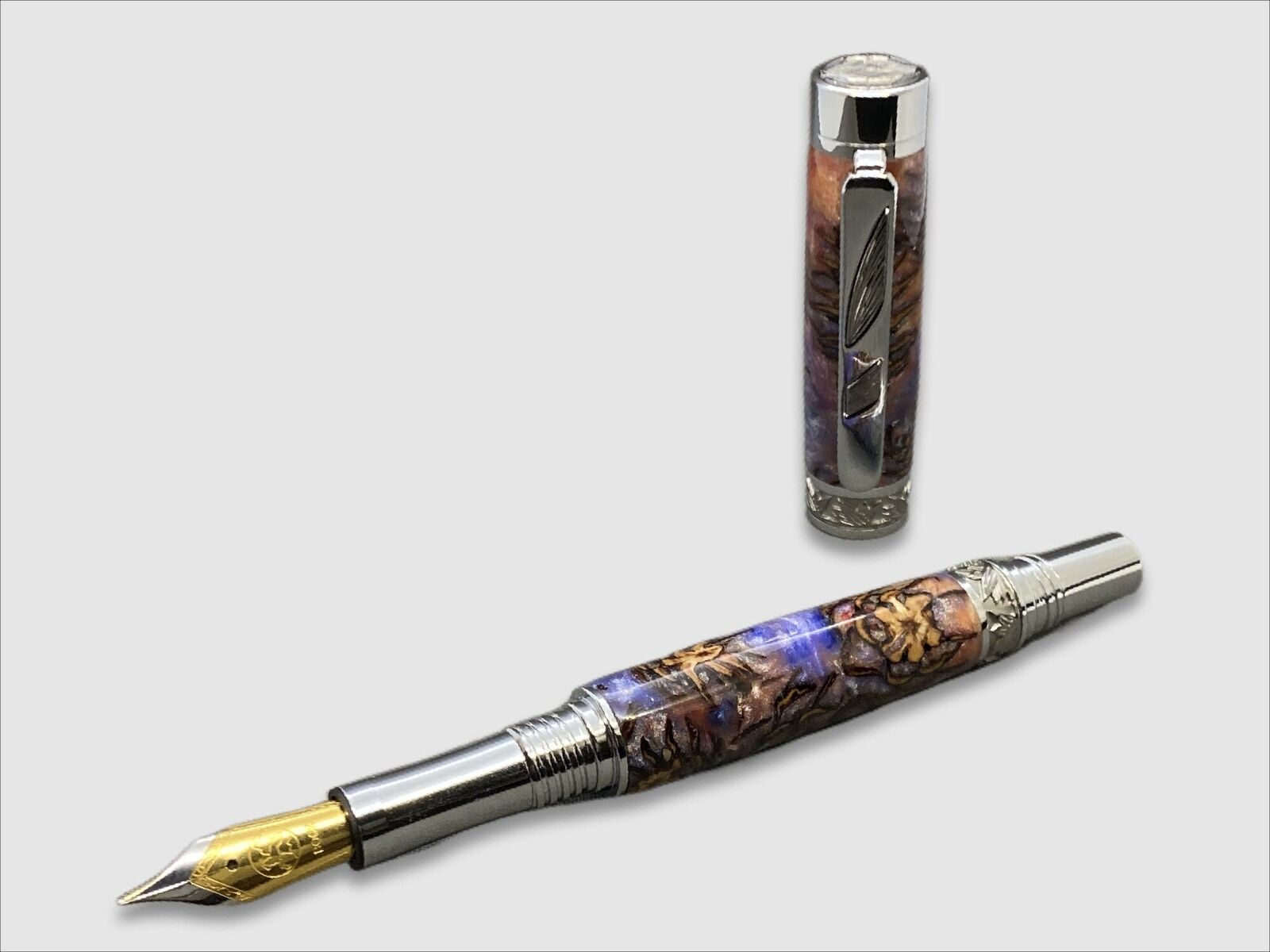 Jr Imperial Fountain Pen in Purple and Pink Resin with Embedded Pine Cones