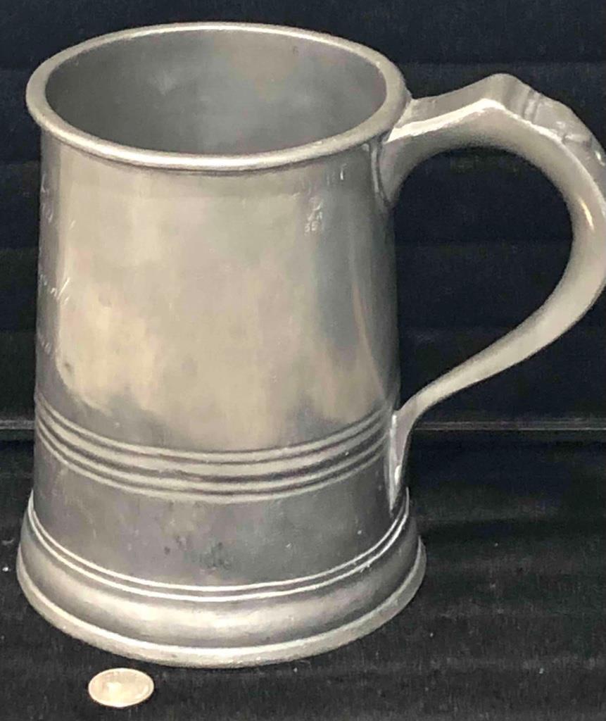 19th C. Antique English Pewter Mug or Tankard, QUART, \