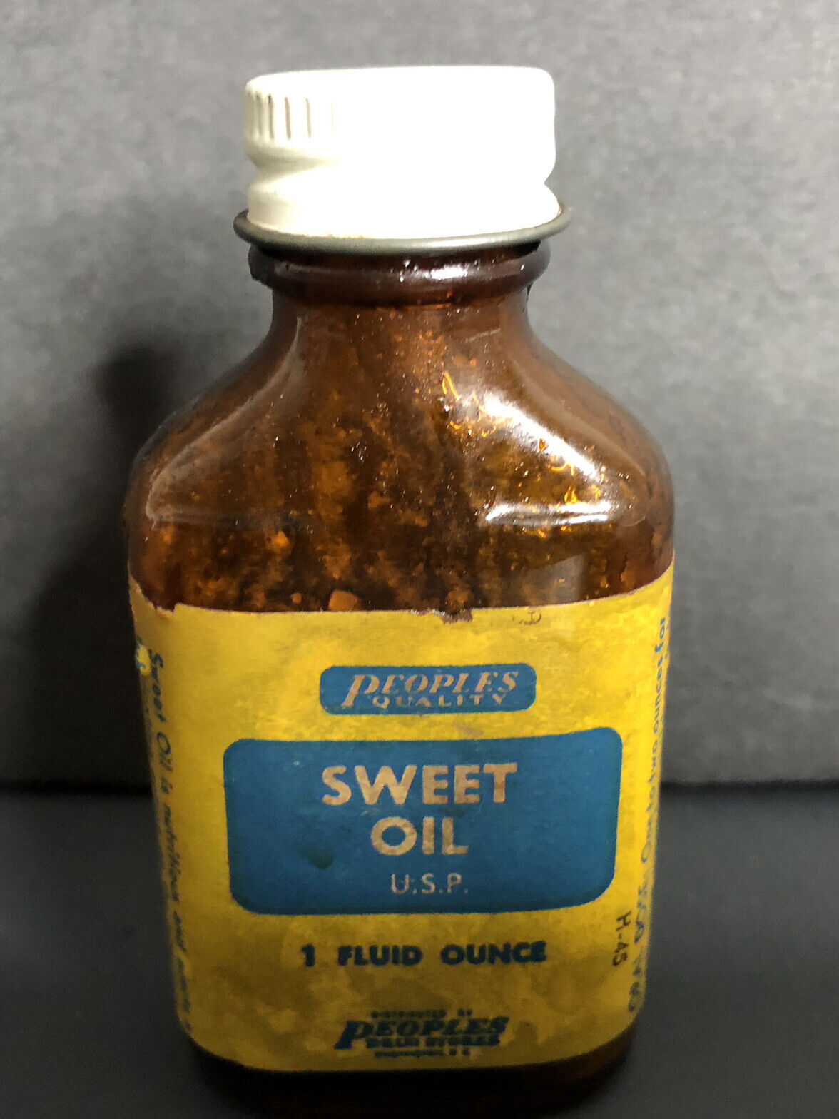 Vintage Peoples Drug Store Amber Pharmacy Medicine Bottle Sweet Oil 1 oz EMPTY