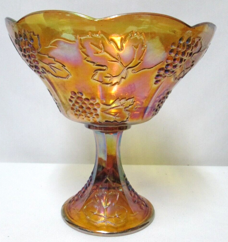 Indian Glass Marigold Vintage Glass pedestal Bowl 1960's compote fruit grapes