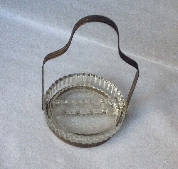 Vintage Art Deco Crystal Glass Block Ashtray With Brass Holder