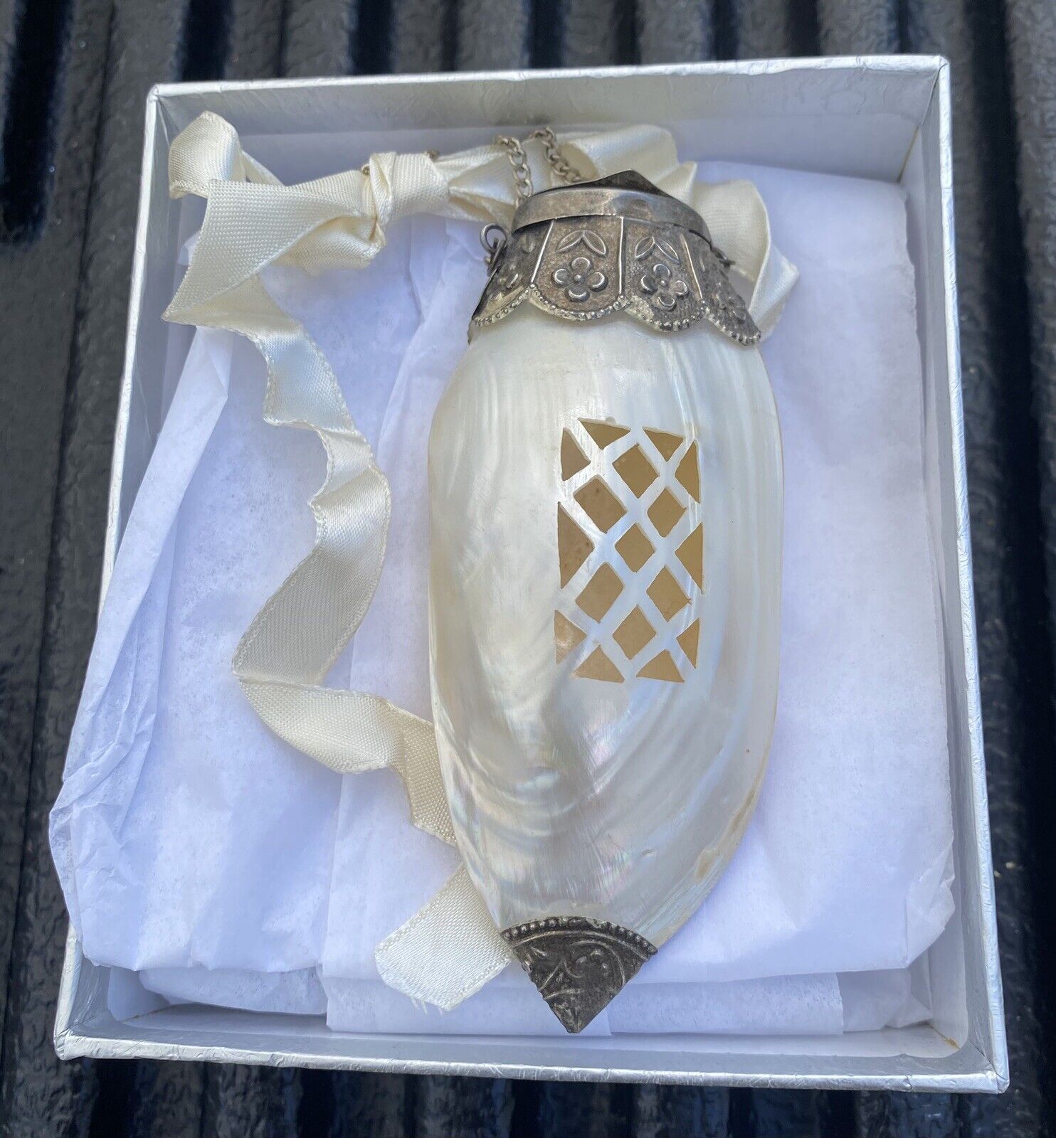 Antique Mother of Pearl Shell Victorian Chatelaine Snuff Perfume Bottle Carved