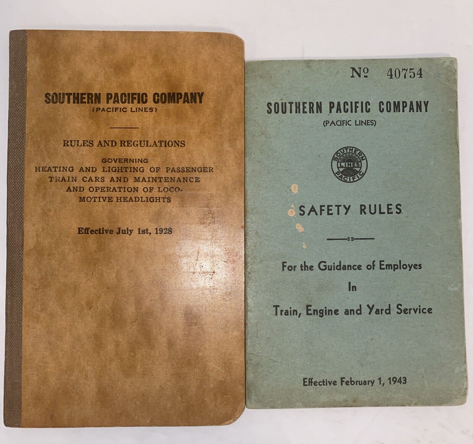 VINTAGE LOT Southern Pacific Lines Safety Rules Regulations 1928 & 1943 Book HTF