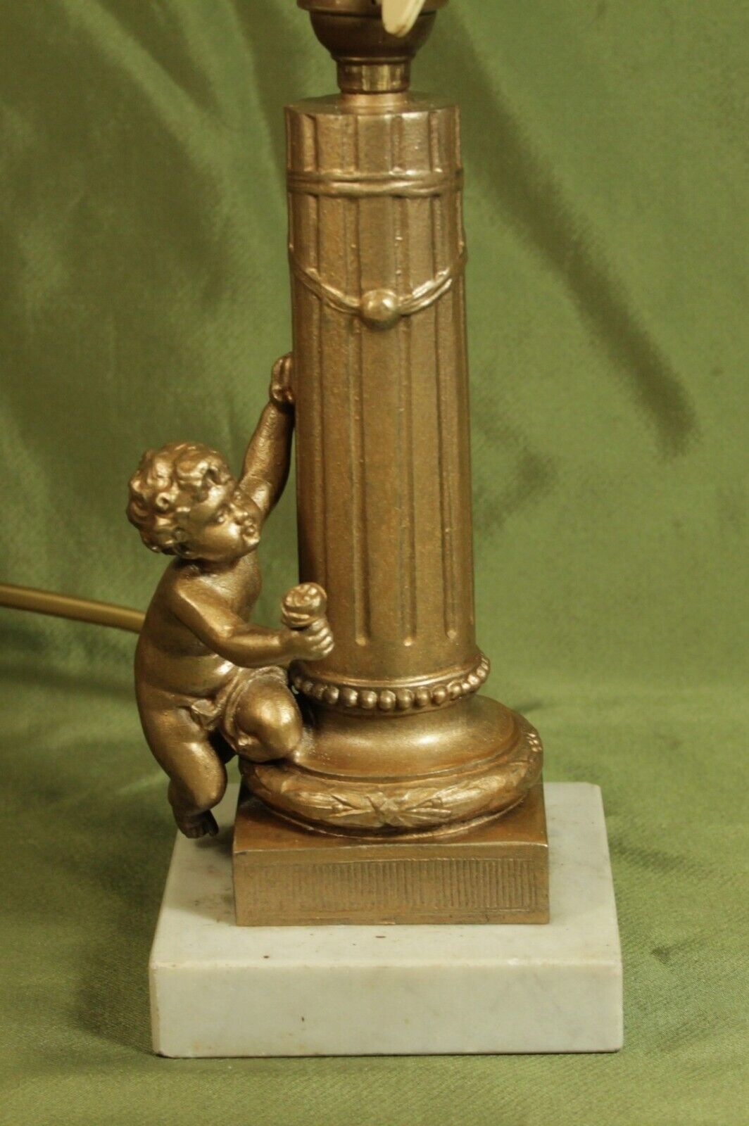 ANTIQUE LAMP STAND WITH CHERUB PUTTI ON MARBLE BASE working condition c1900