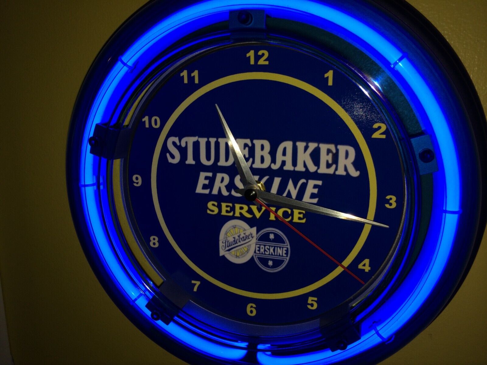 Studebaker Erskine Motors Auto Garage Bar Man Cave Neon Wall Clock Sign
