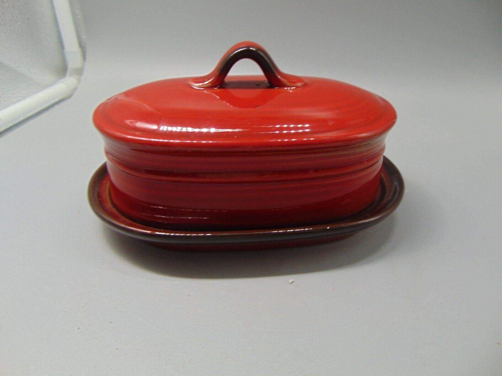 Metlox Medallion Red Covered Butter Dish Vintage