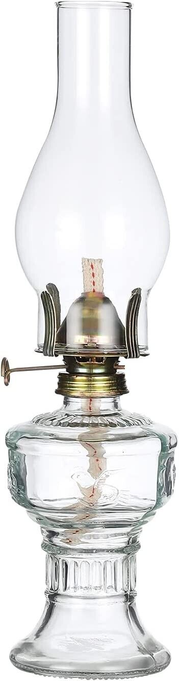 Lantern 12.5'' Vintage Clear Glass Kerosene Lamp Chamber Oil Lamp for indoor