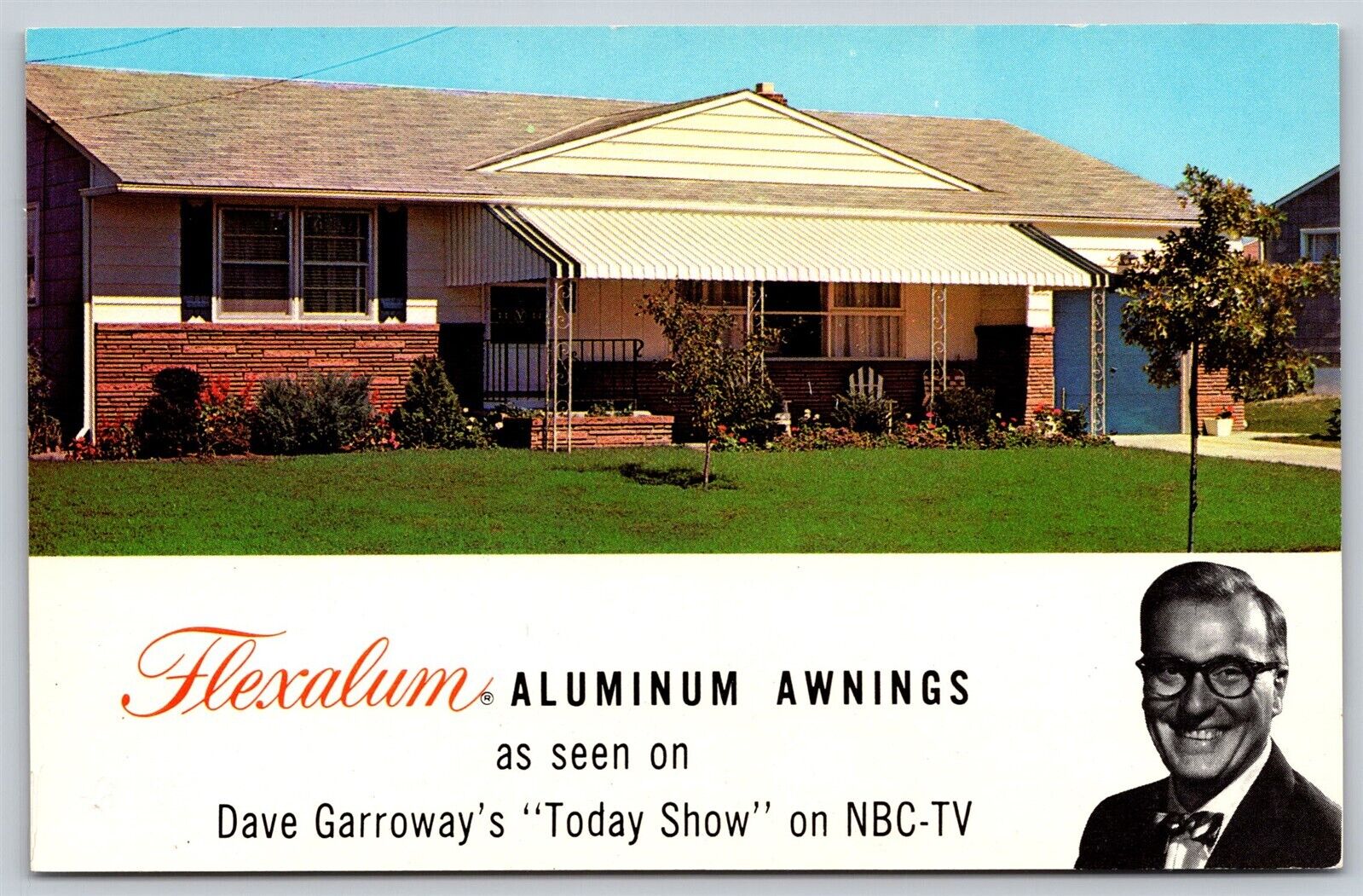 Postcard Flexalum Aluminum Awnings seen on Dave Garroway's Today Show NBC-TV B56