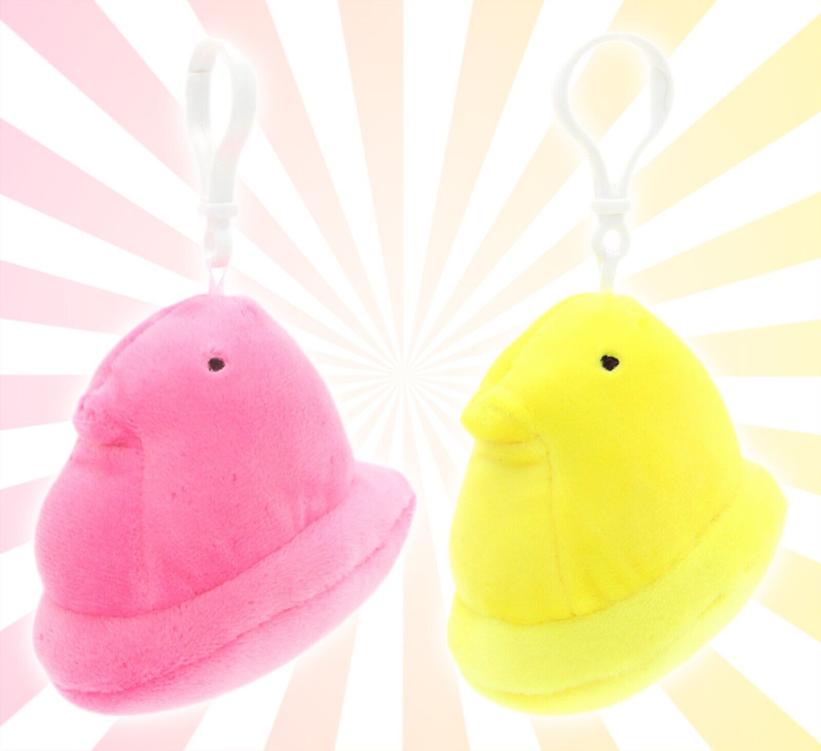 2 Peeps Easter Peep Pink & Yellow Bunny Backpack Clip Plush Keychain Set NWT