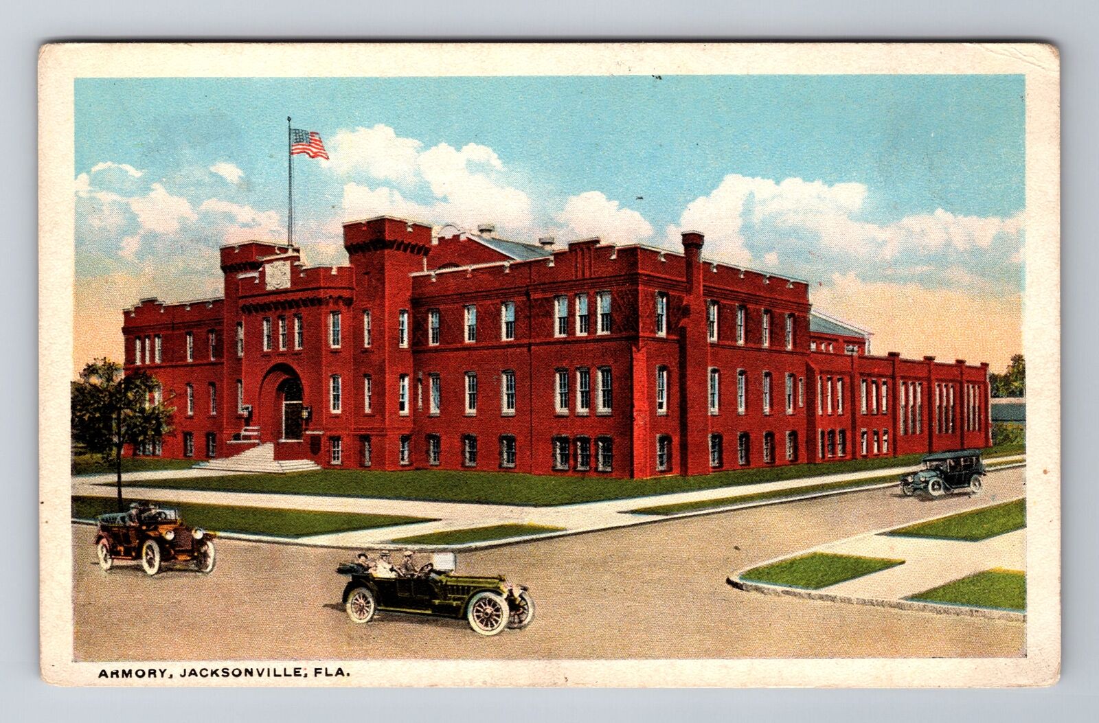 Jacksonville FL-Florida, Armory Building, Automobiles, Antique, Vintage Postcard