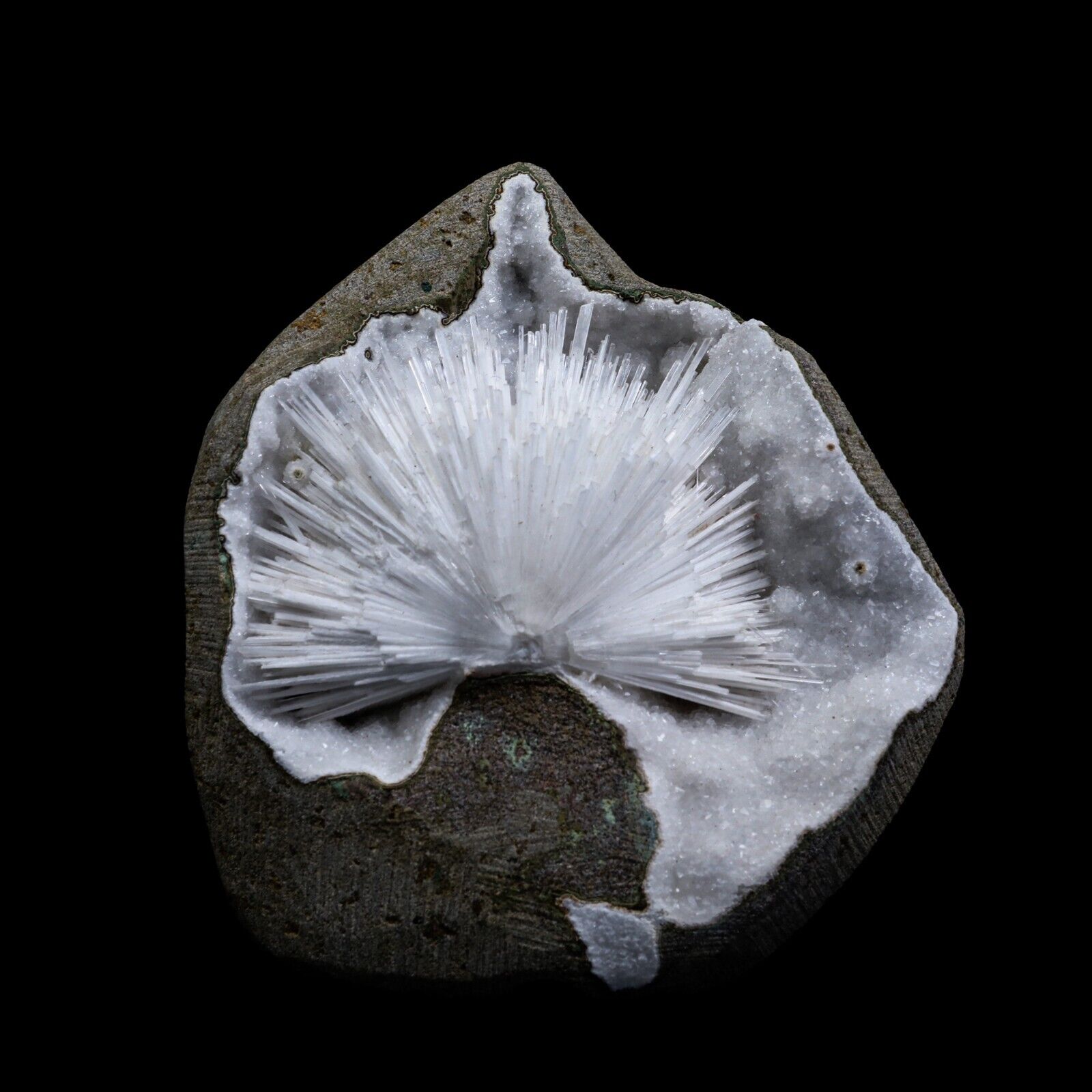 Scolecite Spray Geode With MM Quartz Natural Mineral Specimen # B 6896